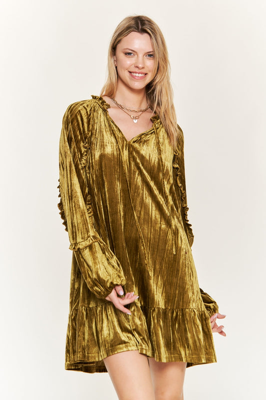 Olive Crushed Velvet Mini Dress