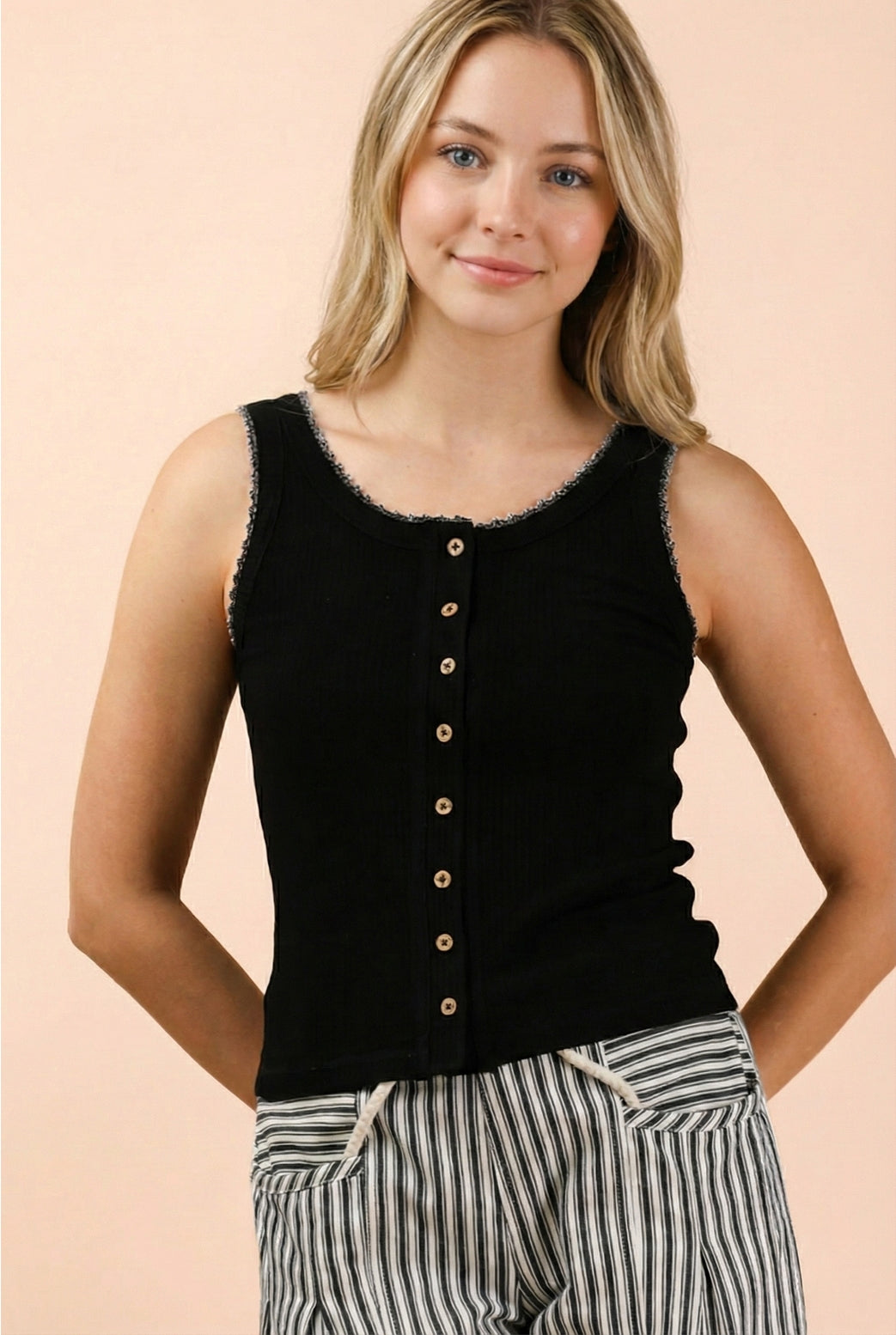Mineral Washed Knit Tank W Lace