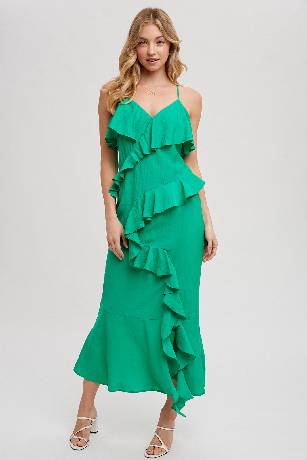 Kelly Green Ruffled Maxi