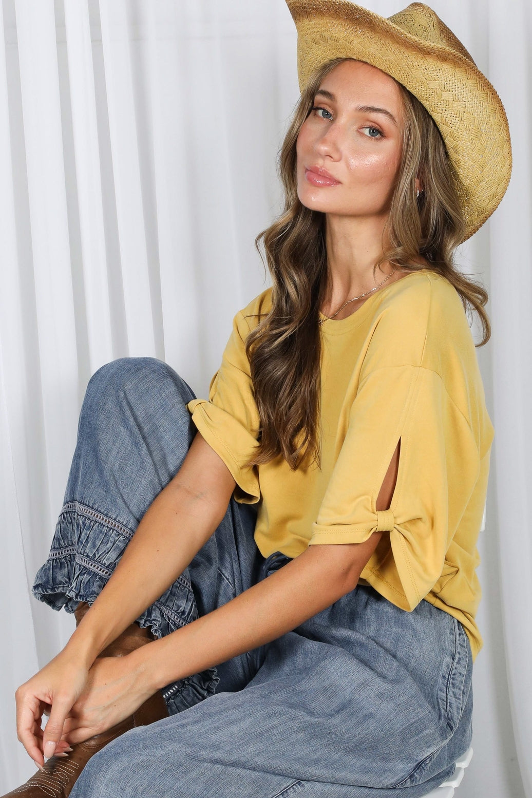 Tie Accent Mustard Top