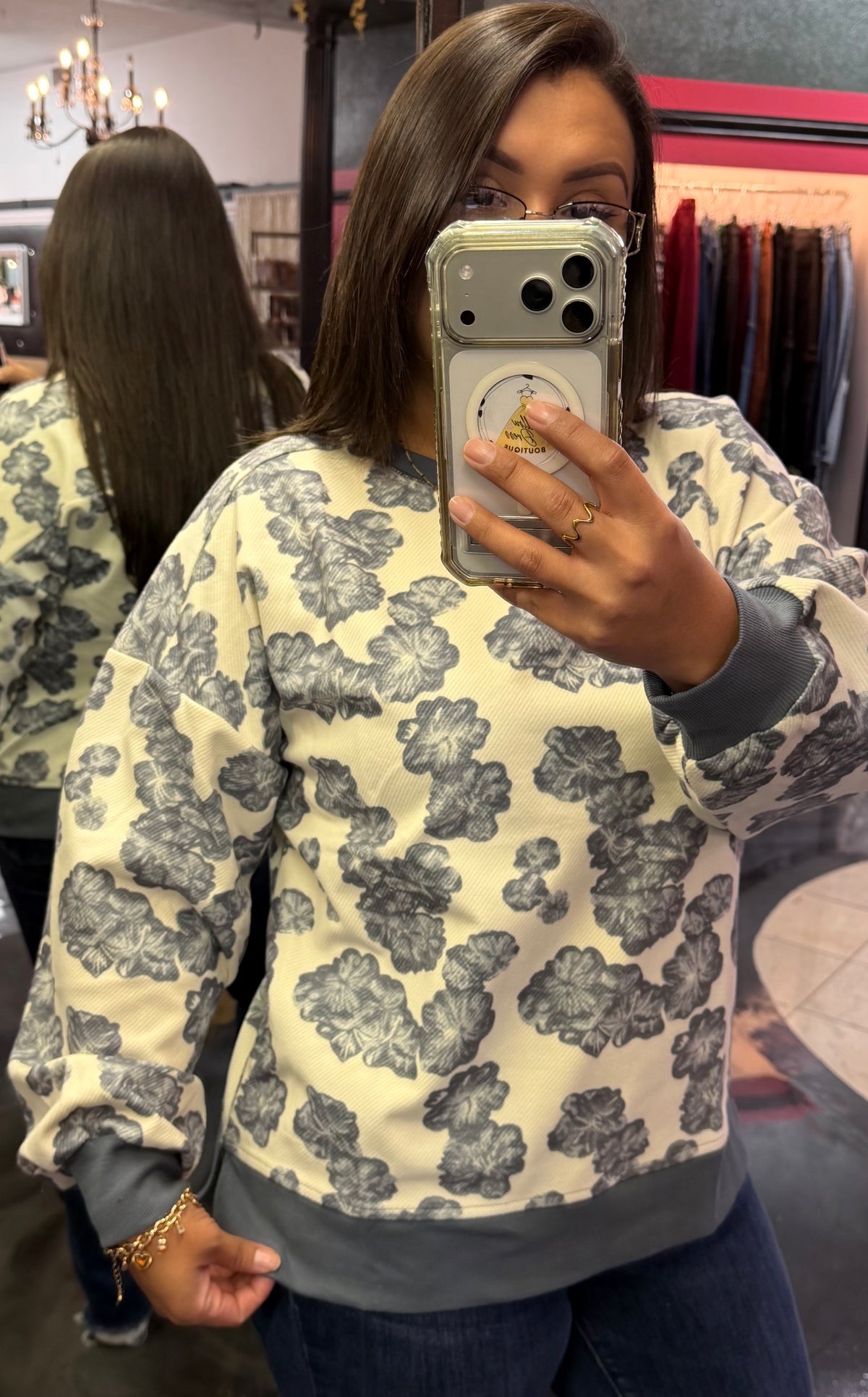 Denim Floral Crewneck