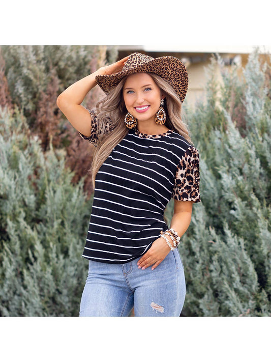 Striped Leopard Sleeve Top