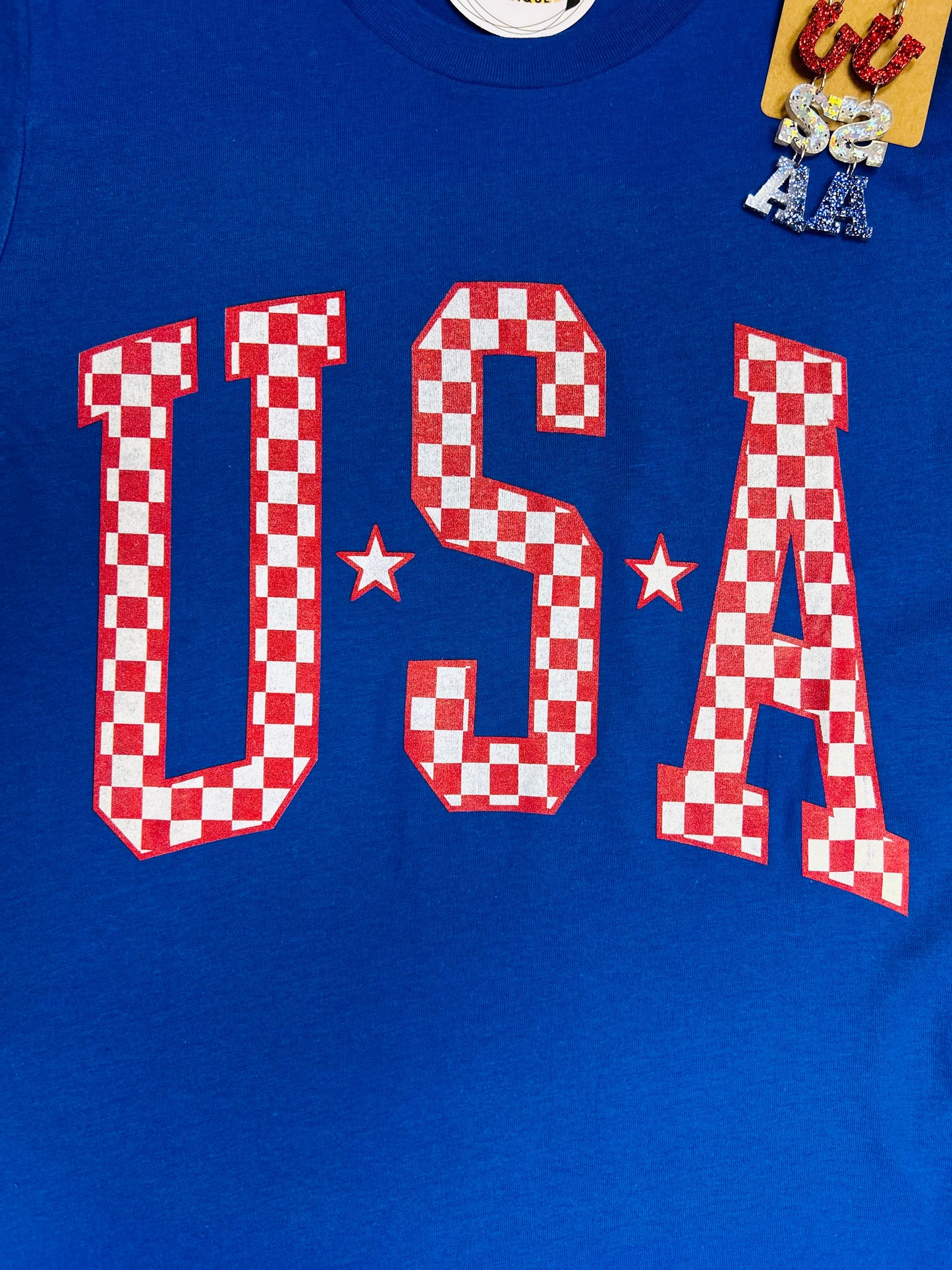 Royal Checkered USA Tee