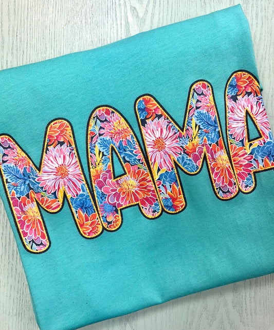 Teal Floral Mama Tee