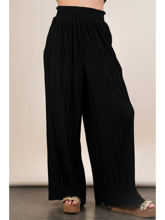 Solid Black Wide Leg Pleated Pants