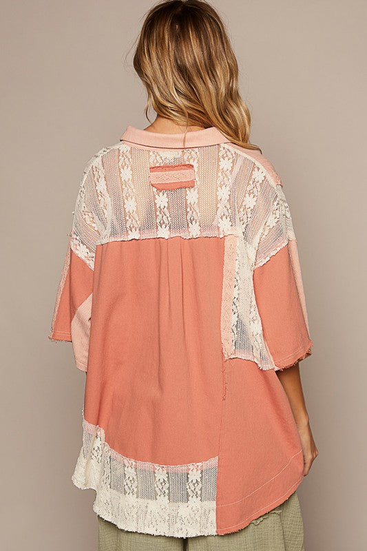 Oversized Blush Lace Detail Top