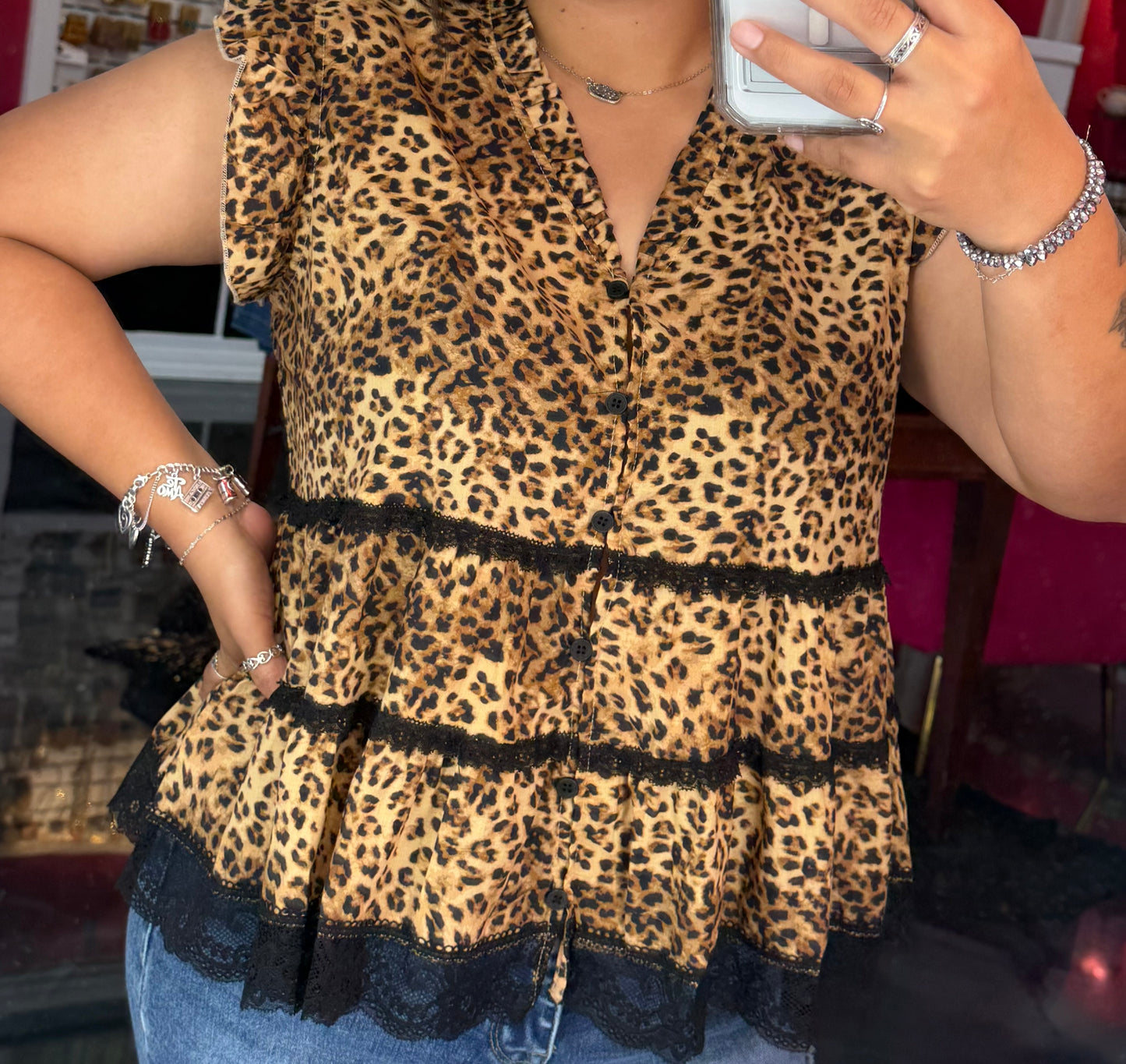 Leopard Lace V-Neck Top