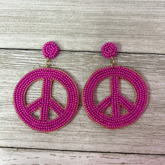 Seed Bead Earrings Peace Sign