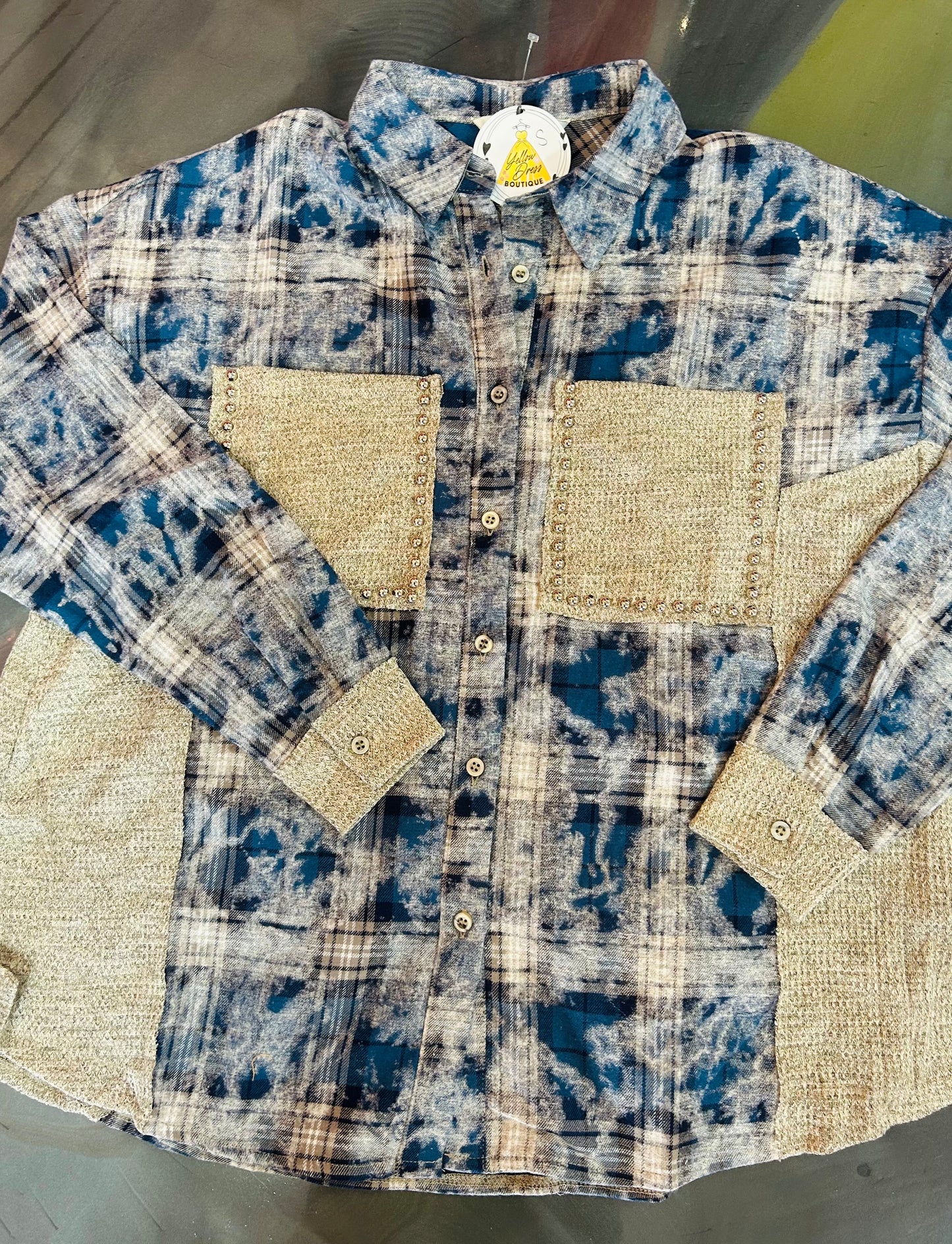 Air-Sprayed Plaid Stud Top