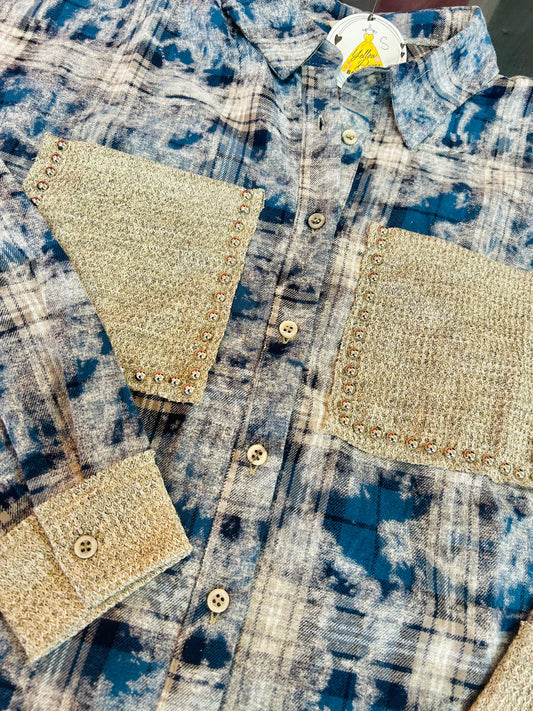 Air-Sprayed Plaid Stud Top