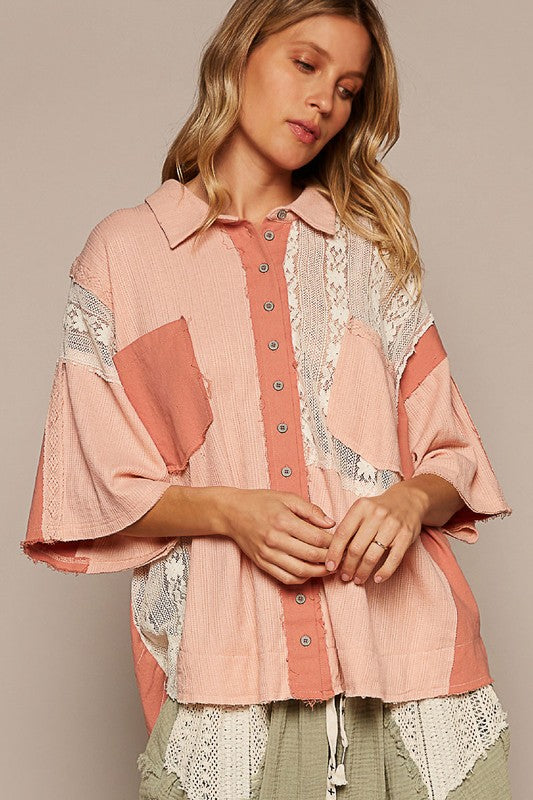 Oversized Blush Lace Detail Top