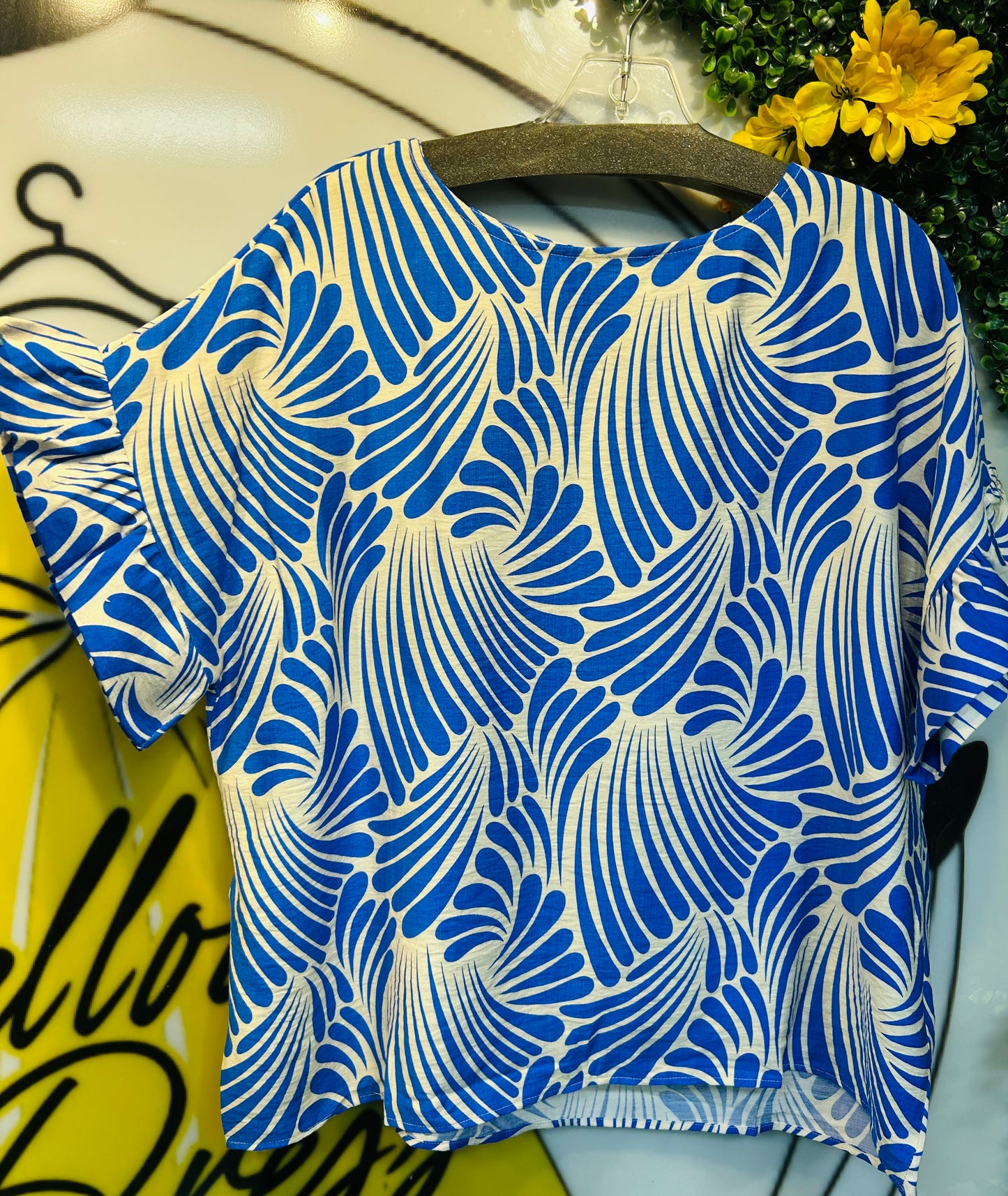Print Woven Ruffled Sleeves Top