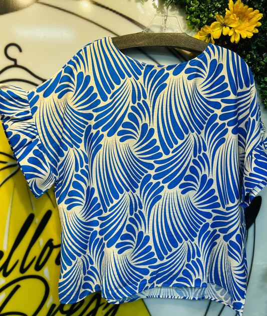 Print Woven Ruffled Sleeves Top