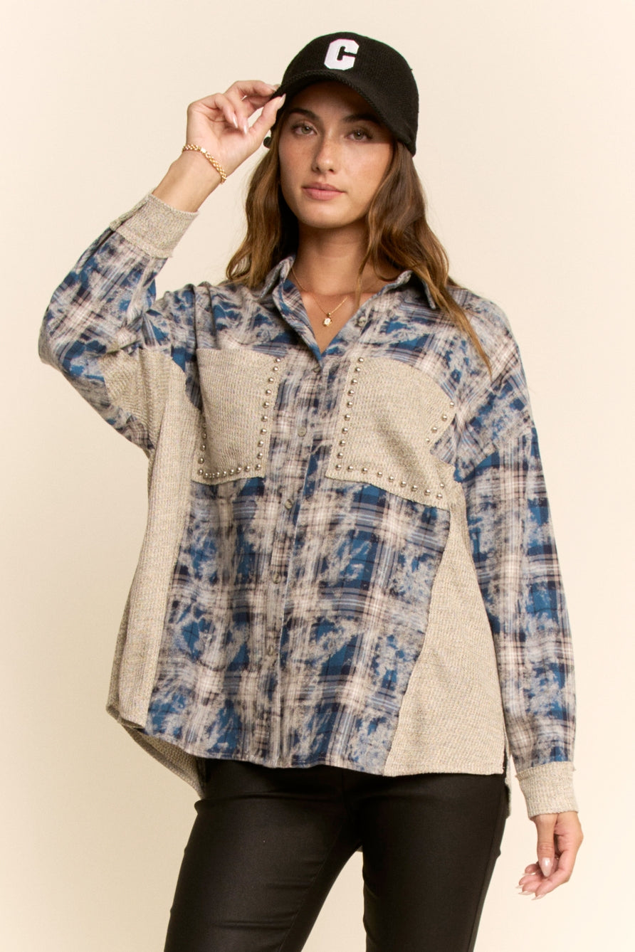 Air-Sprayed Plaid Stud Top