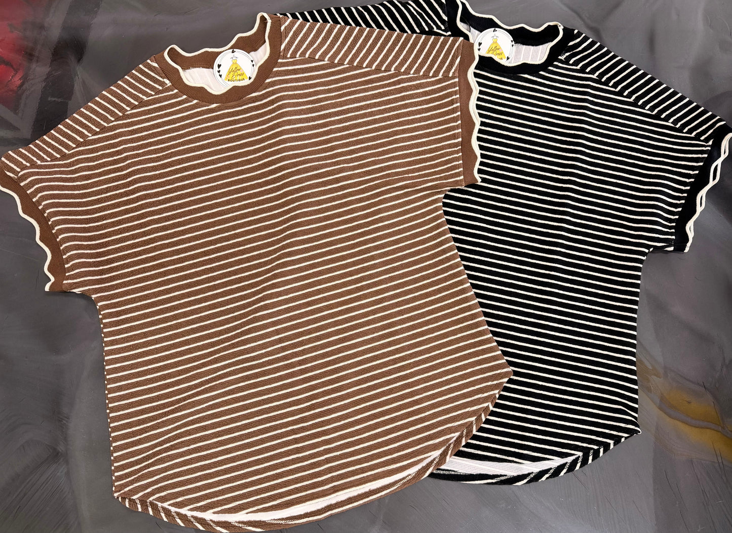 Scallop Trim Stripe Knit Top