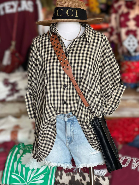 Classic Plaid Button Up Blouse