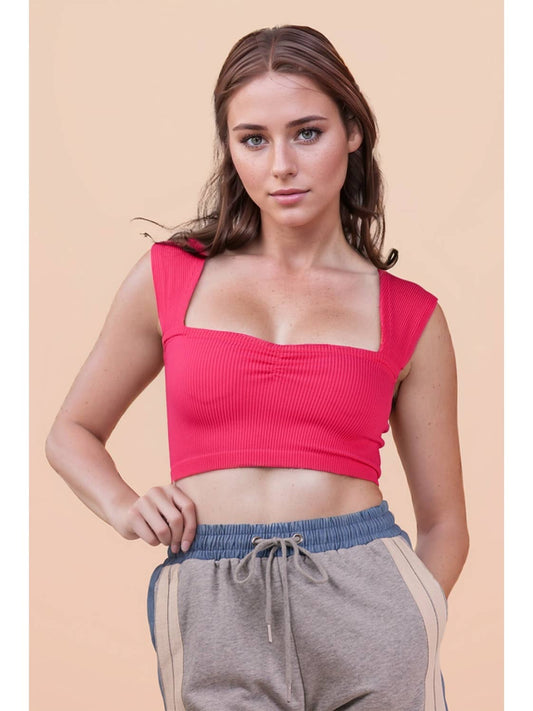 Sweetheart Neckline Fitted Knit Crop Top