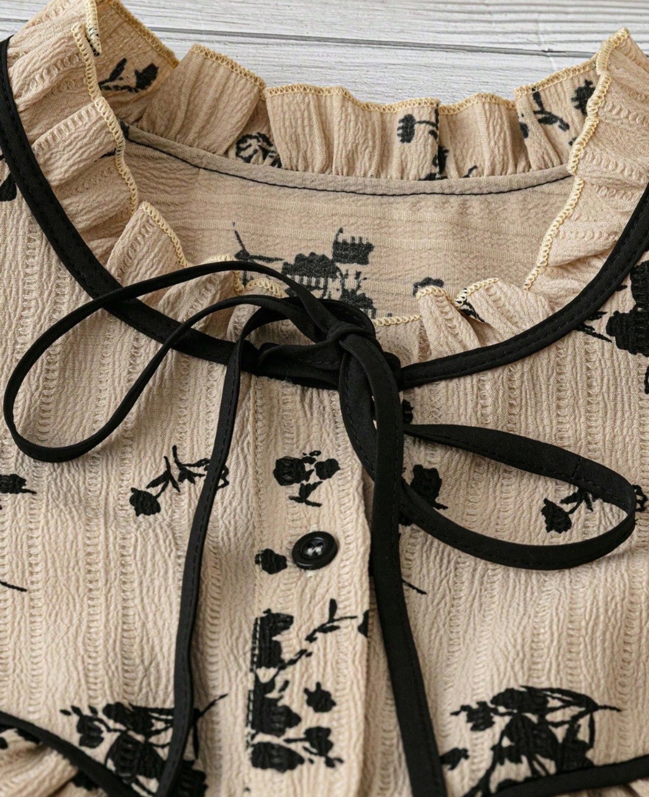 Boho Ruffle Detail Floral Tie Neck Top