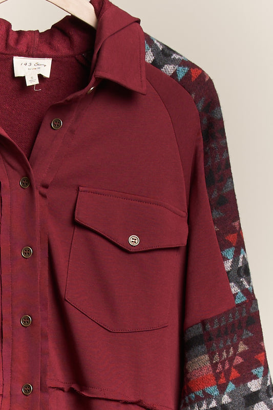 Hooded Button Down Aztec Top