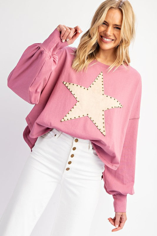 Suede star patch jersey top