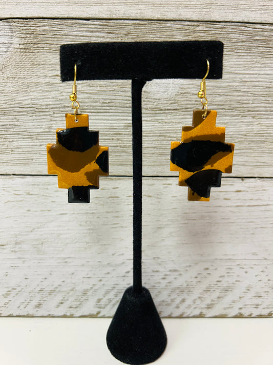 Black/Gold Leopard Aztec earrings