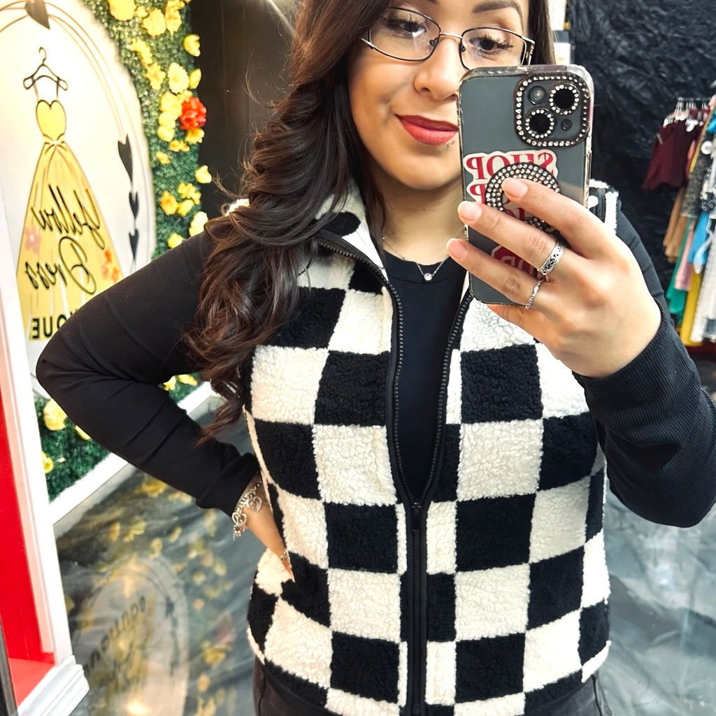 Checkered Sherpa Vest