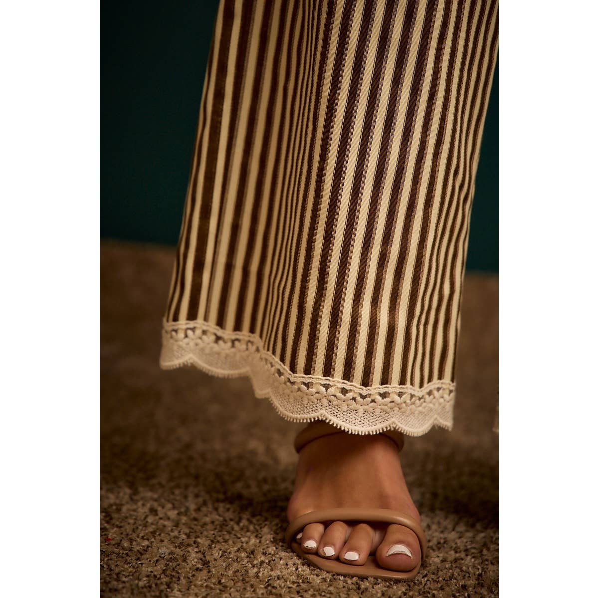 Twill Stripe Lace Trim Pants