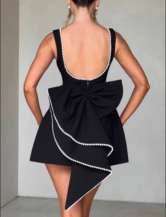 Bow-Back Mini Pearl Party Dress