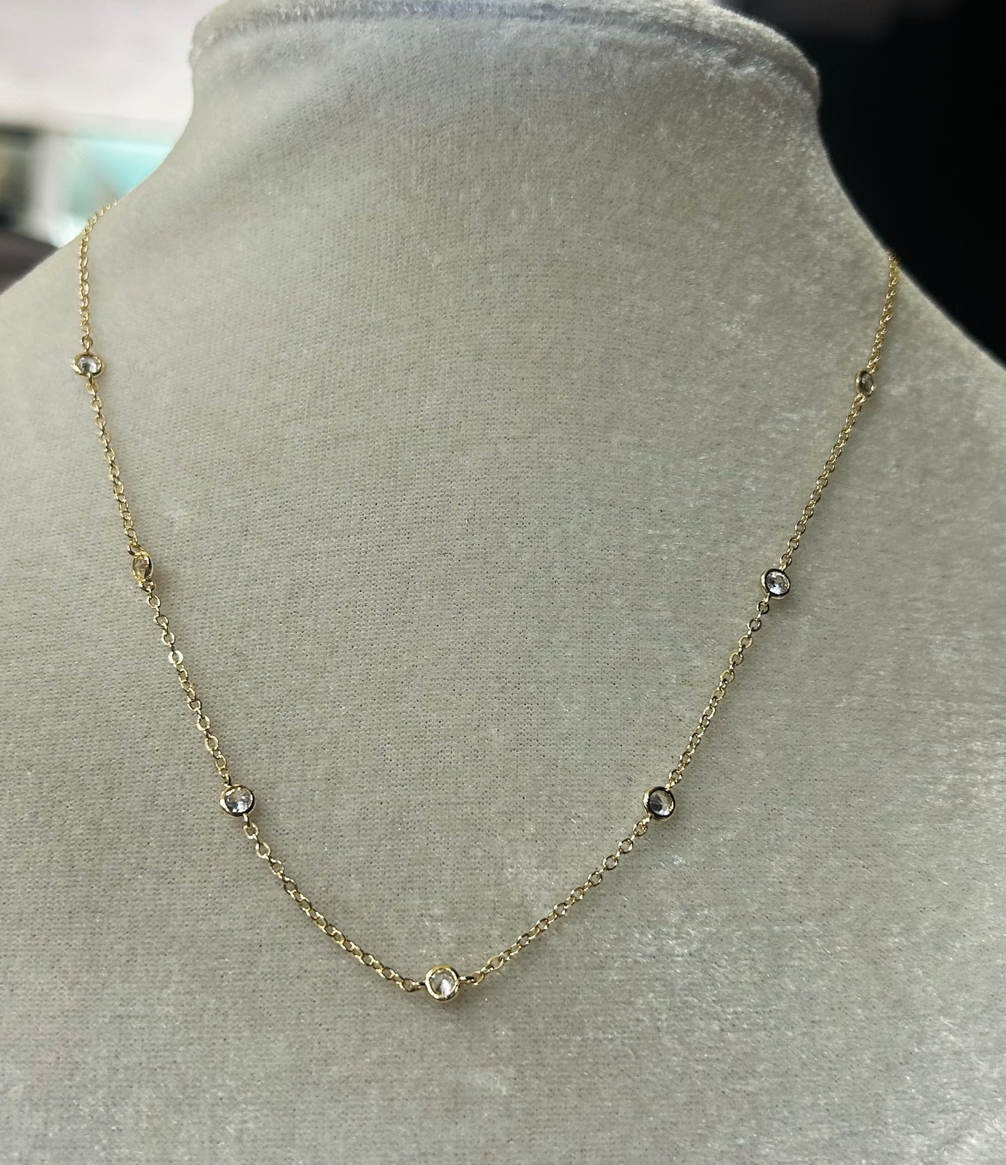 Gold Round Stone Station Necklace