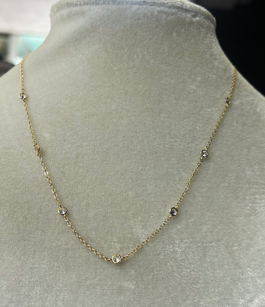 Gold Round Stone Station Necklace