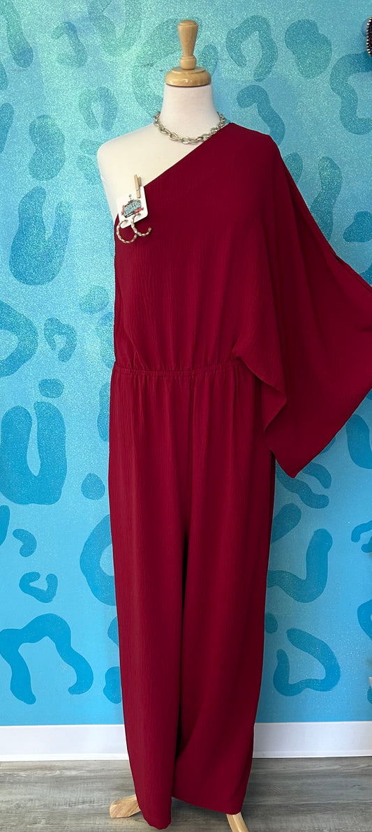 Red One Shoulder Jumpsuit