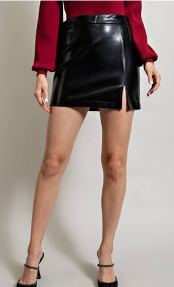 Leather Slit Mini Skirt