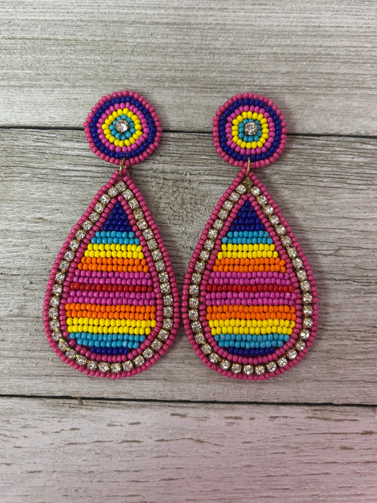 Seed Bead Earrings Multi Rhinestone