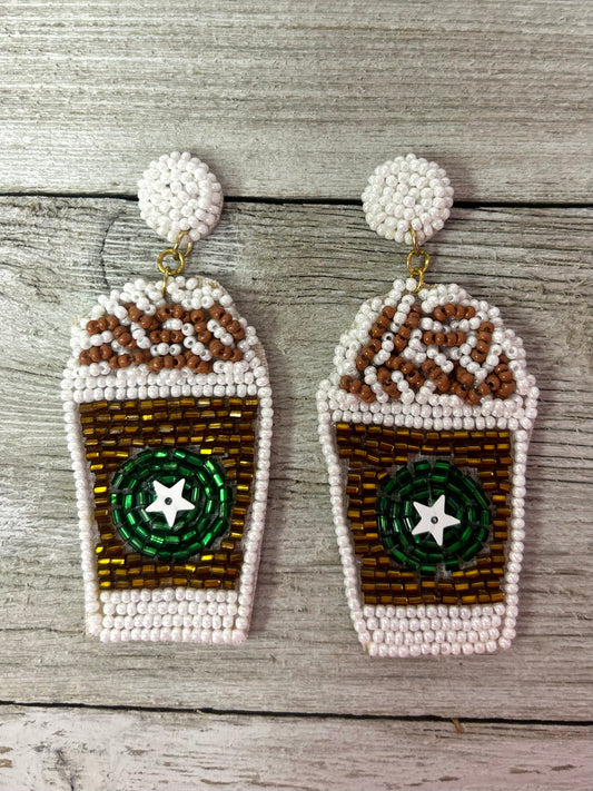 Seed Bead Earrings Coffee Cup