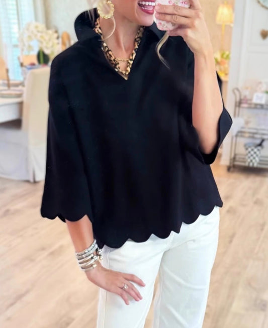 Leisure Chic Scallop Hem Top