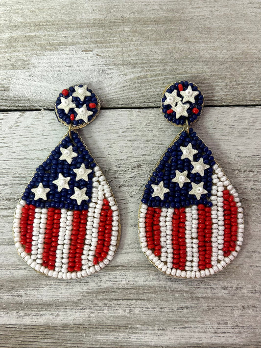 Seed Bead Earrings Flag