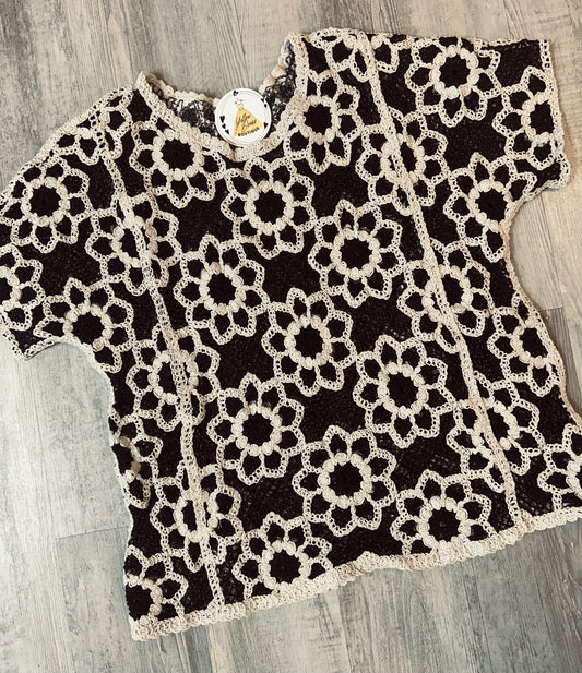 Floral Crotchet Knit Top