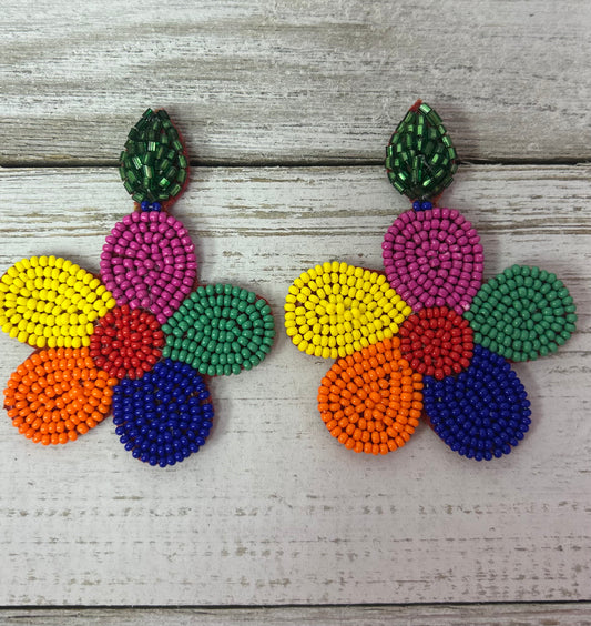 Seed Bead Earrings Multi Flower