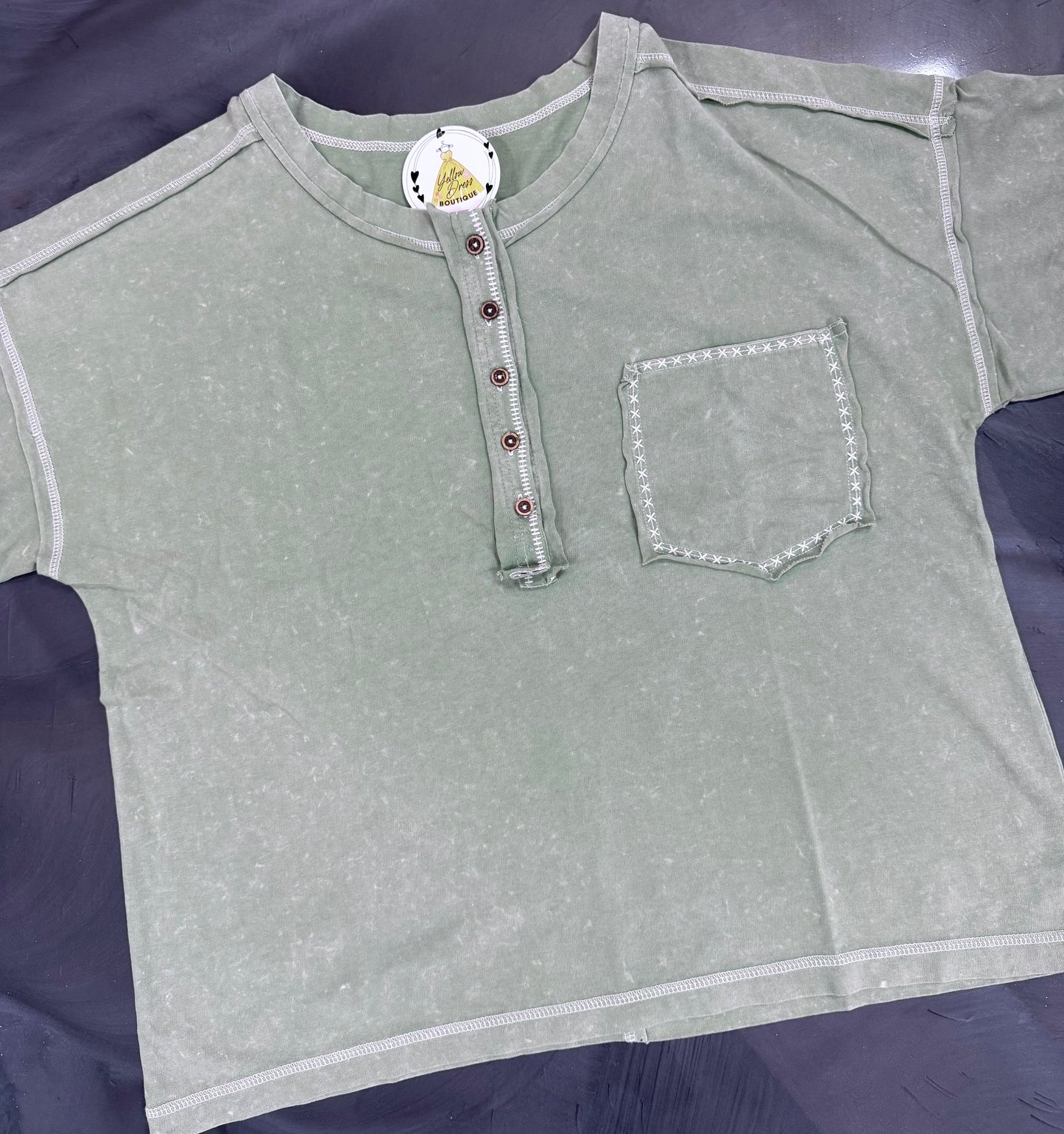 Mineral washed Olive Knit Top