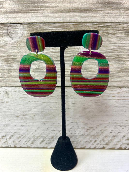 Clay Multi Color Sq Circle Earrings