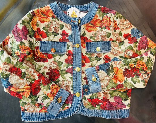 Denim Floral Stud Jacket
