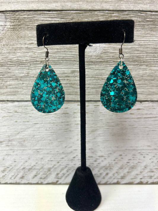 Teal Teardrop Resin Earring