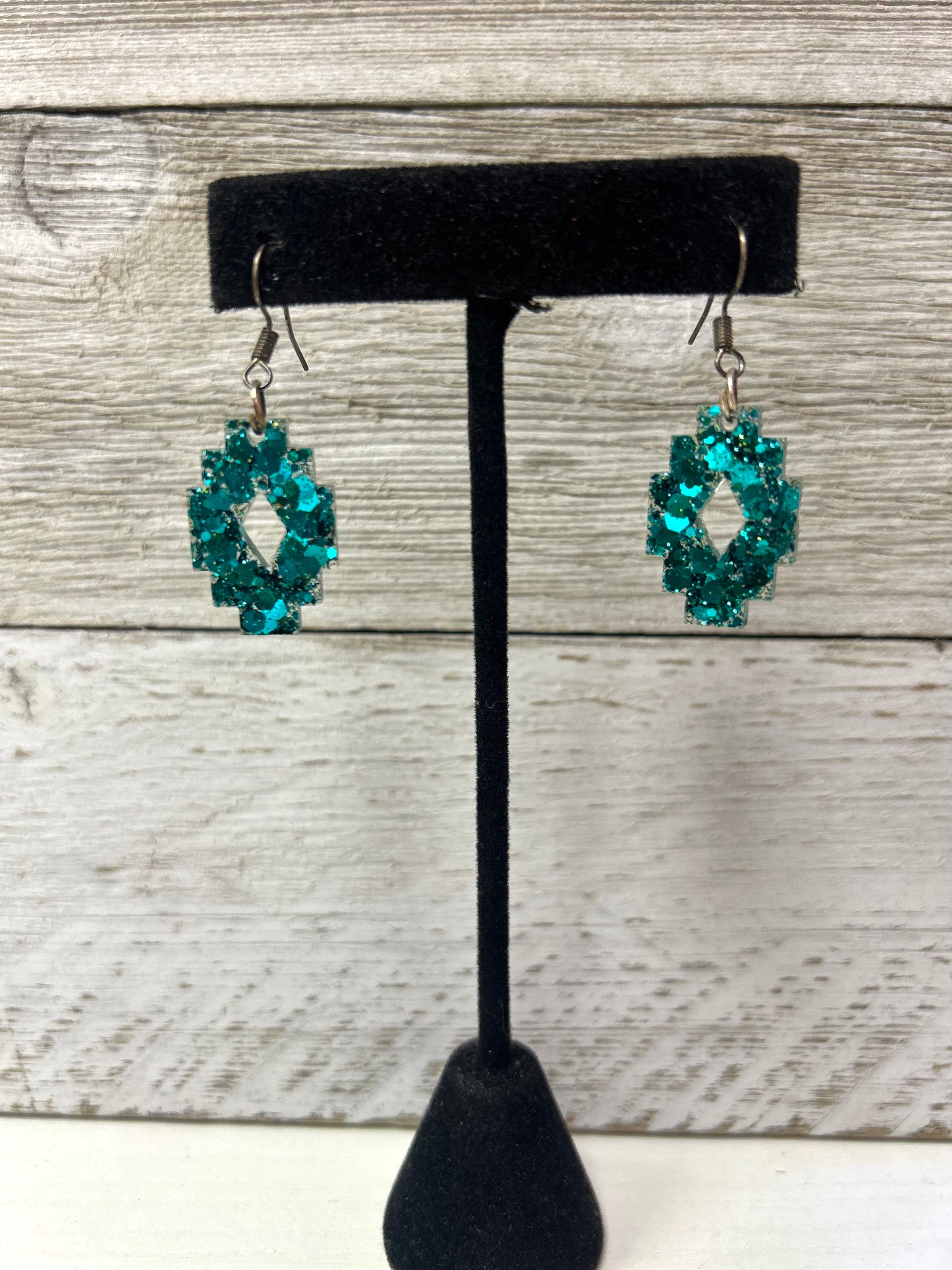 Small Teal Aztec Resin Earring