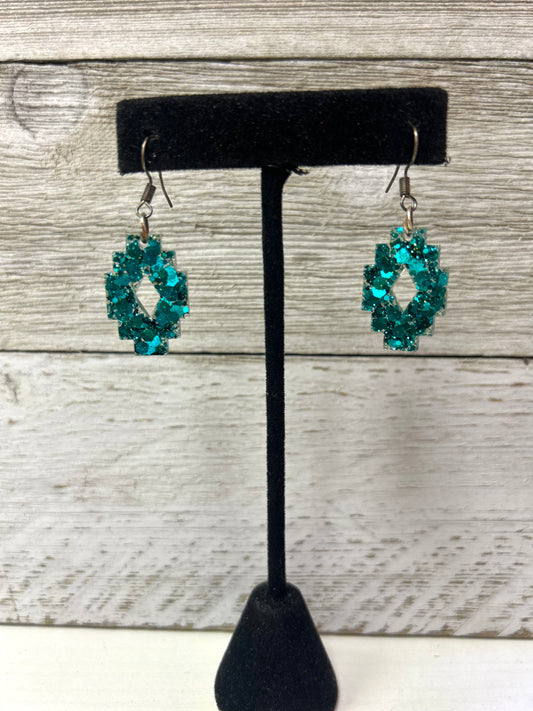 Small Teal Aztec Resin Earring