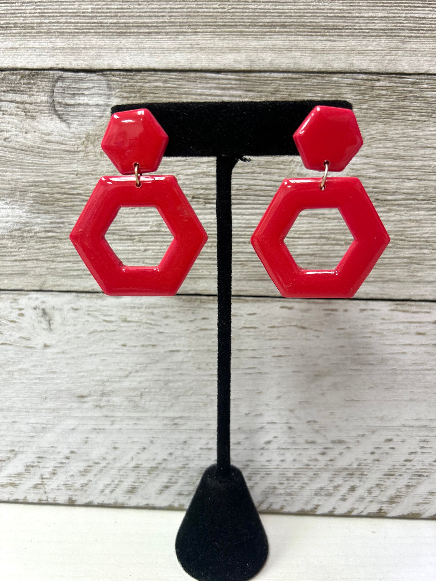 Clay Raspberry Hexagon Earrings