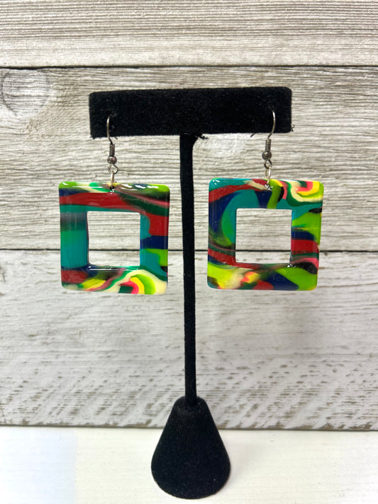 Clay Multi Color Square Earring