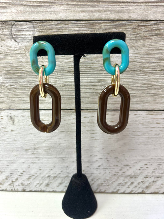 Turquoise/Brown Link Earrings