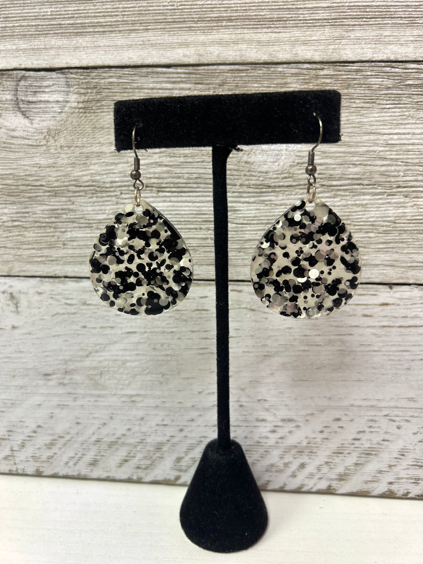 Black & White Raindrop Resin Earrings