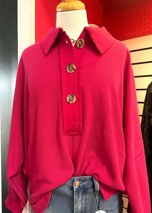 Oversized Hot Pink Textured Top