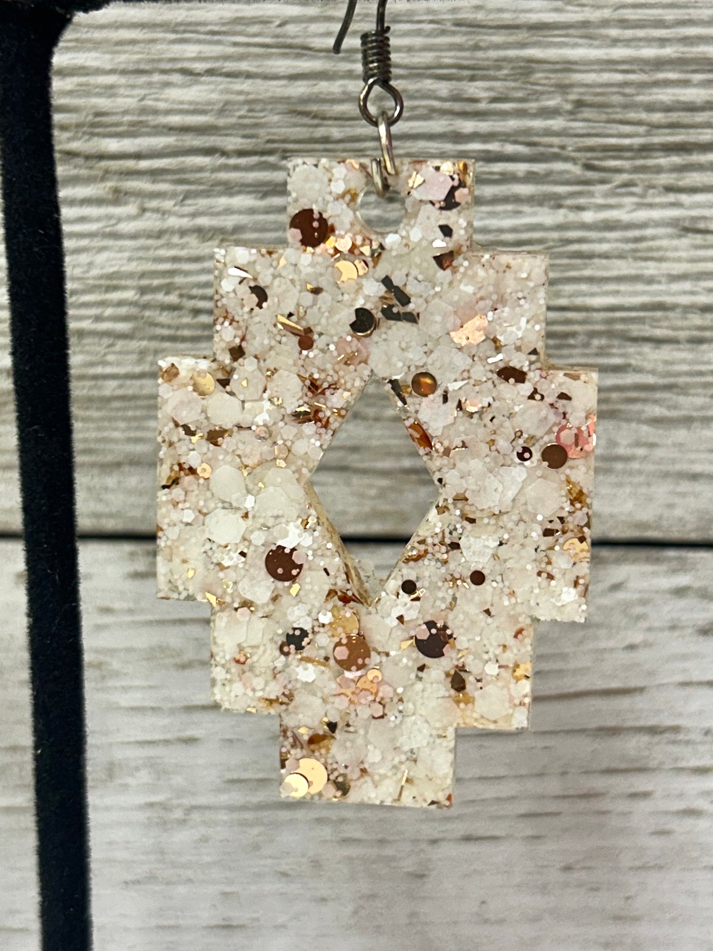 Large White/Gold Aztec Resin Earrings